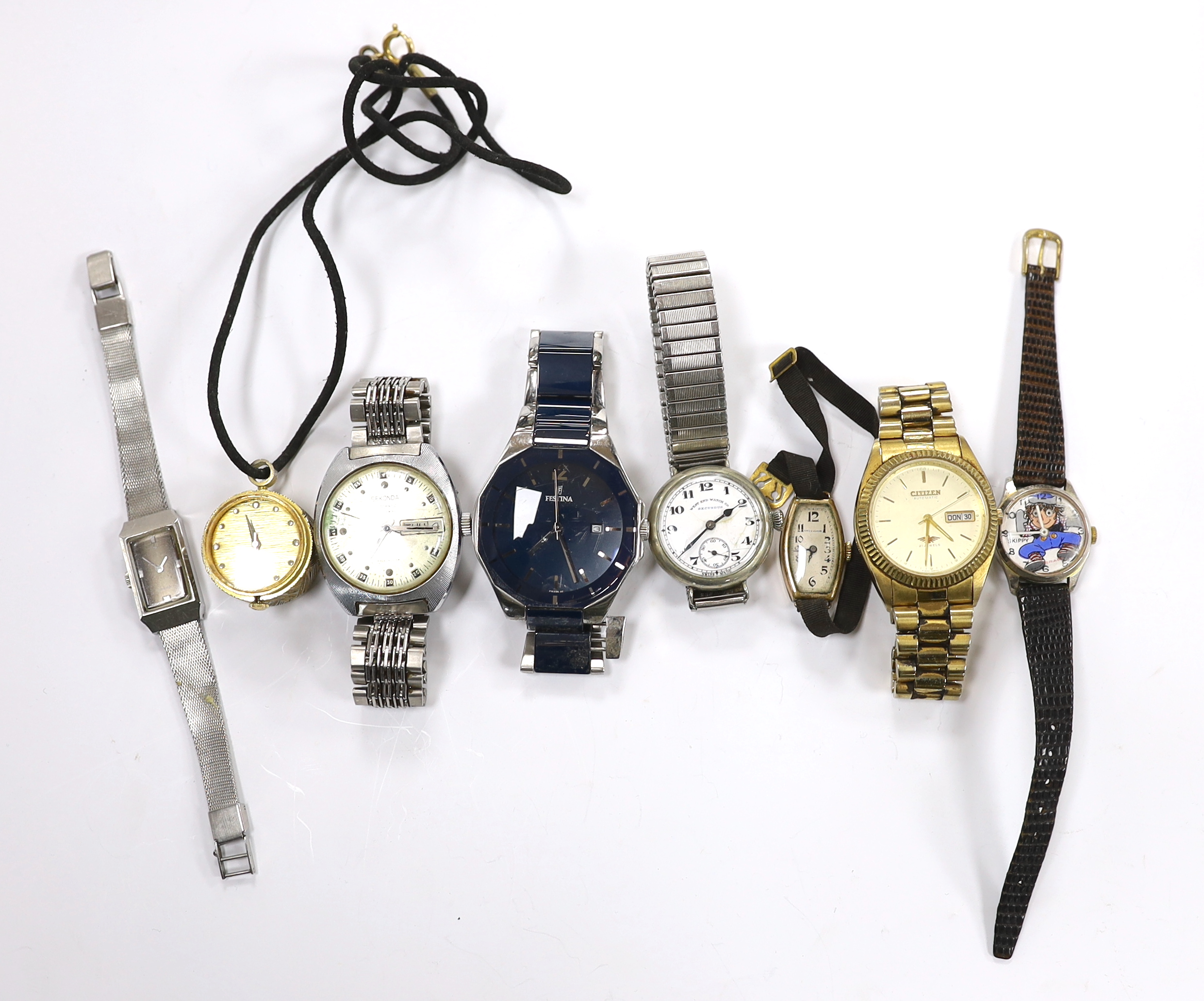 Sundry mainly modern wrist watches, including Sekonda, Citizen and Festina and an earlier West End Watch co.